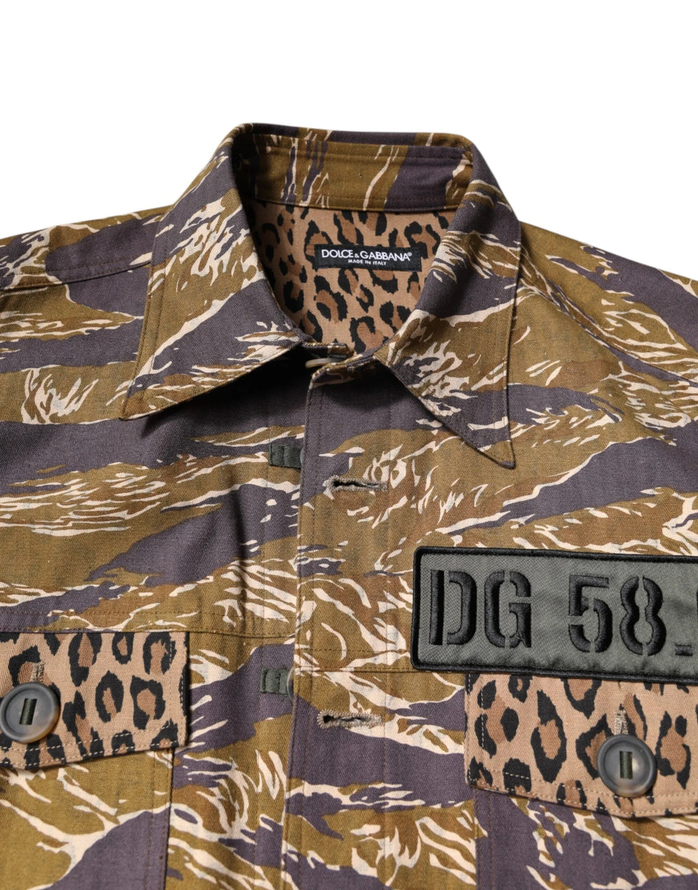 Dolce & Gabbana Brown Leopard Cotton Collared Coat Jacket - IT48 | M - Windbreakers