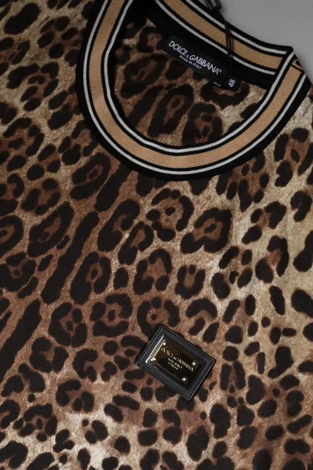 Dolce & Gabbana Brown Leopard Crew Neck Short Sleeve T-shirt - T-Shirts