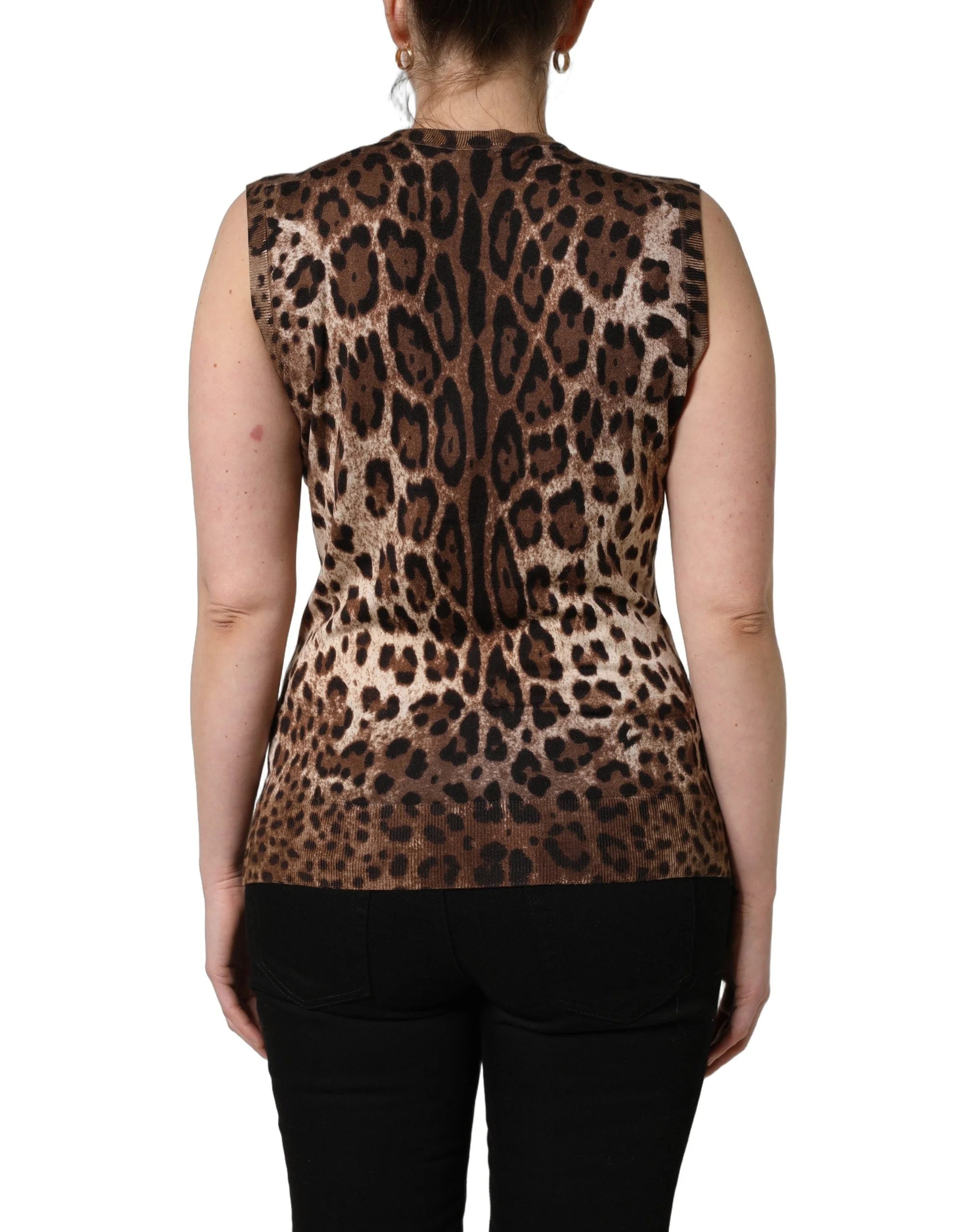 Dolce & Gabbana Brown Leopard Crew Neck Sleeveless Tank Top - IT46|XL