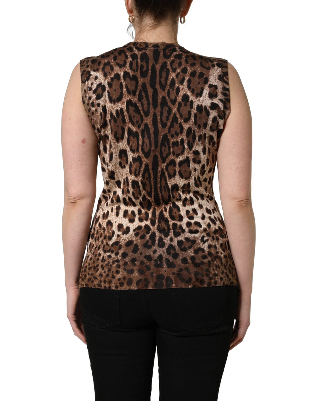 Dolce & Gabbana Brown Leopard Crew Neck Sleeveless Tank Top - IT46|XL