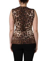 Dolce & Gabbana Brown Leopard Crew Neck Sleeveless Tank Top - IT46|XL