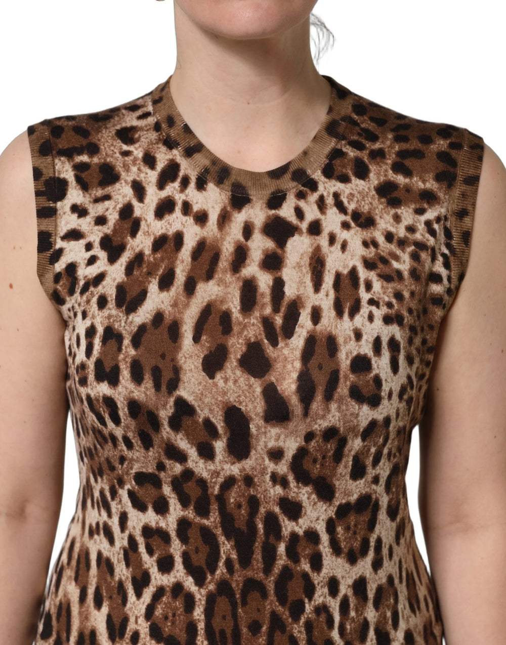 Dolce & Gabbana Brown Leopard Crew Neck Sleeveless Tank Top - IT46|XL