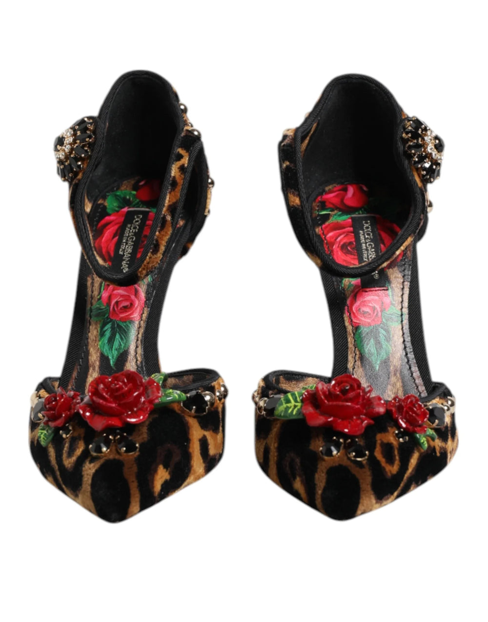 Dolce & Gabbana Brown Leopard Crystal Roses Pumps Shoes - Heels