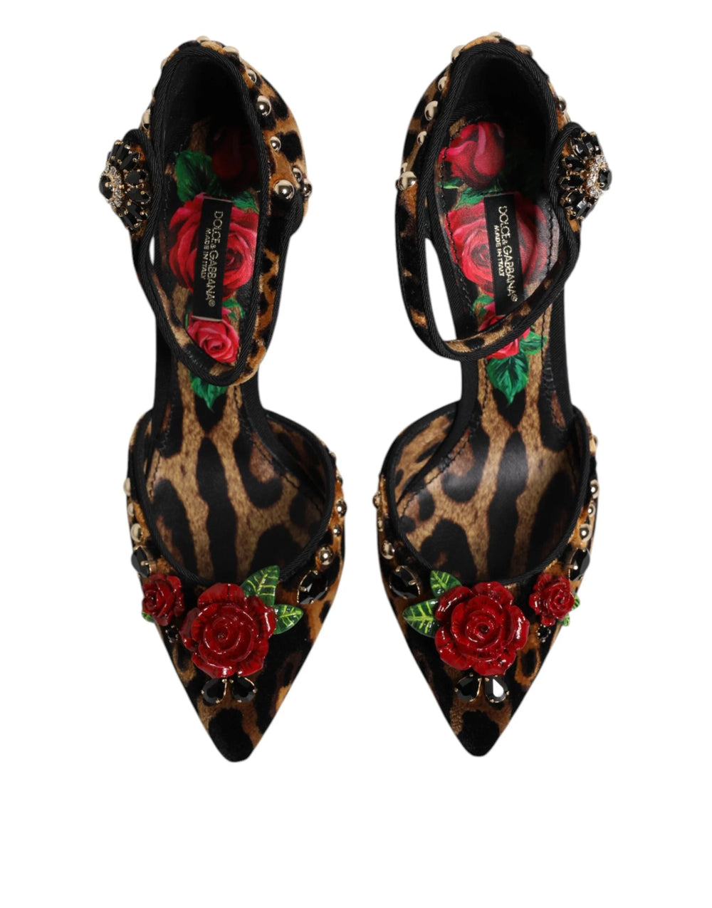 Dolce & Gabbana Brown Leopard Crystal Roses Pumps Shoes - Heels