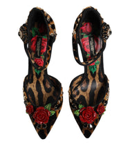 Dolce & Gabbana Brown Leopard Crystal Roses Pumps Shoes - Heels