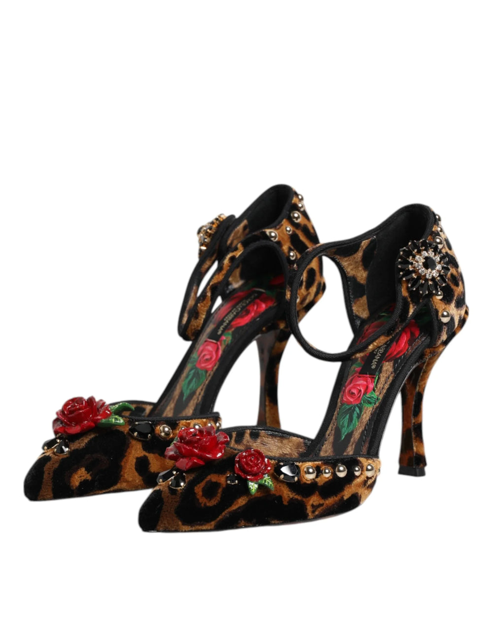 Dolce & Gabbana Brown Leopard Crystal Roses Pumps Shoes - Heels