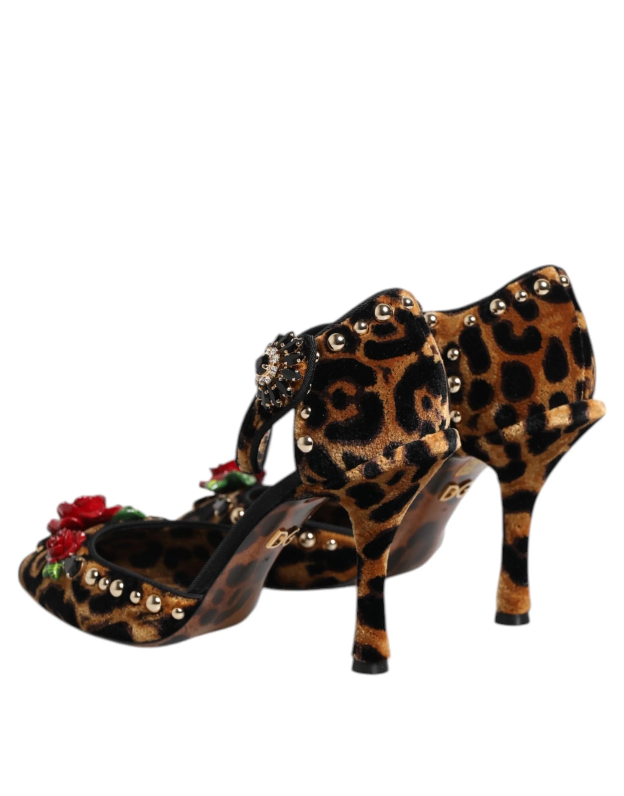 Dolce & Gabbana Brown Leopard Crystal Roses Pumps Shoes - Heels
