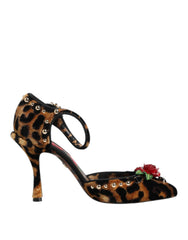 Dolce & Gabbana Brown Leopard Crystal Roses Pumps Shoes - Heels