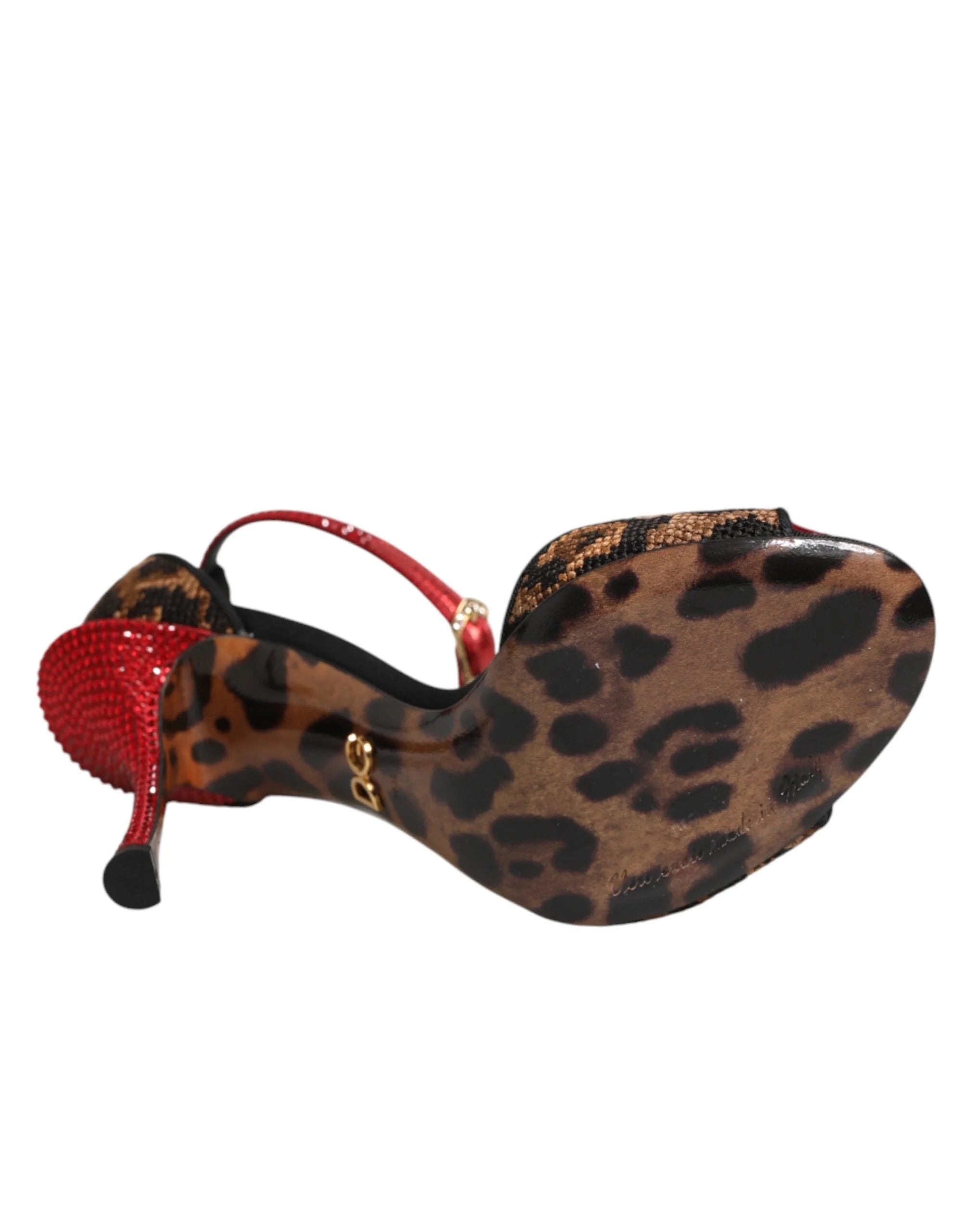 Dolce & Gabbana Brown Leopard Crystal Roses Sandals Shoes - Sandals