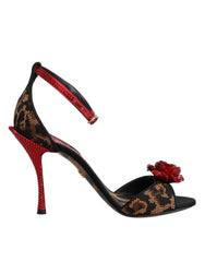 Dolce & Gabbana Brown Leopard Crystal Roses Sandals Shoes - Sandals