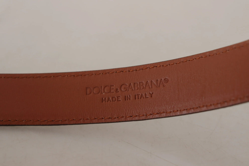 Dolce & Gabbana Brown Leopard Embossed Leather Buckle Belt - 75 cm / 29,5 Inches - Belts
