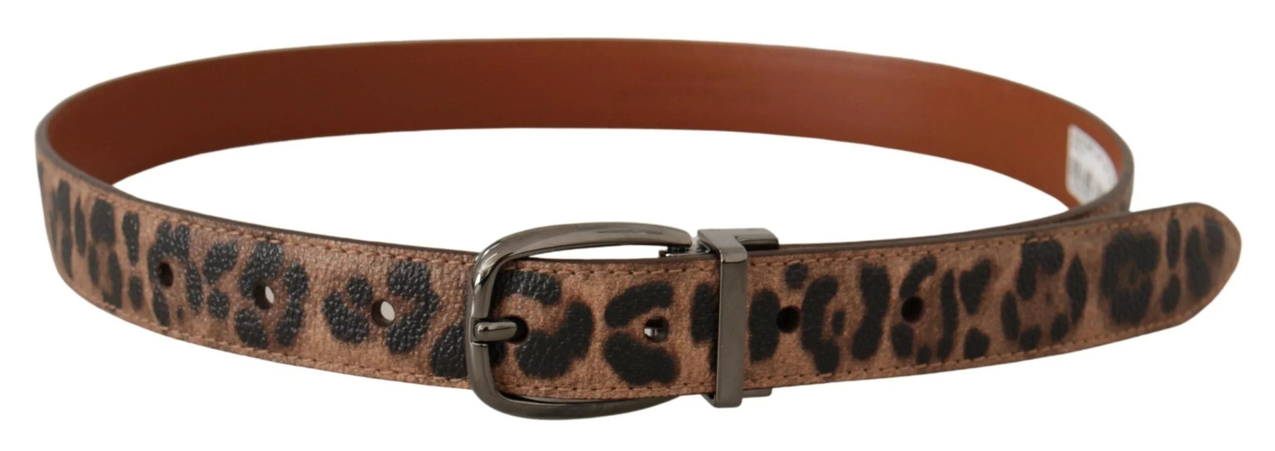 Dolce & Gabbana Brown Leopard Embossed Leather Buckle Belt - 75 cm / 29,5 Inches - Belts