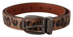 Dolce & Gabbana Brown Leopard Embossed Leather Buckle Belt - 75 cm / 29,5 Inches - Belts
