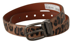 Dolce & Gabbana Brown Leopard Embossed Leather Buckle Belt - 75 cm / 29,5 Inches - Belts