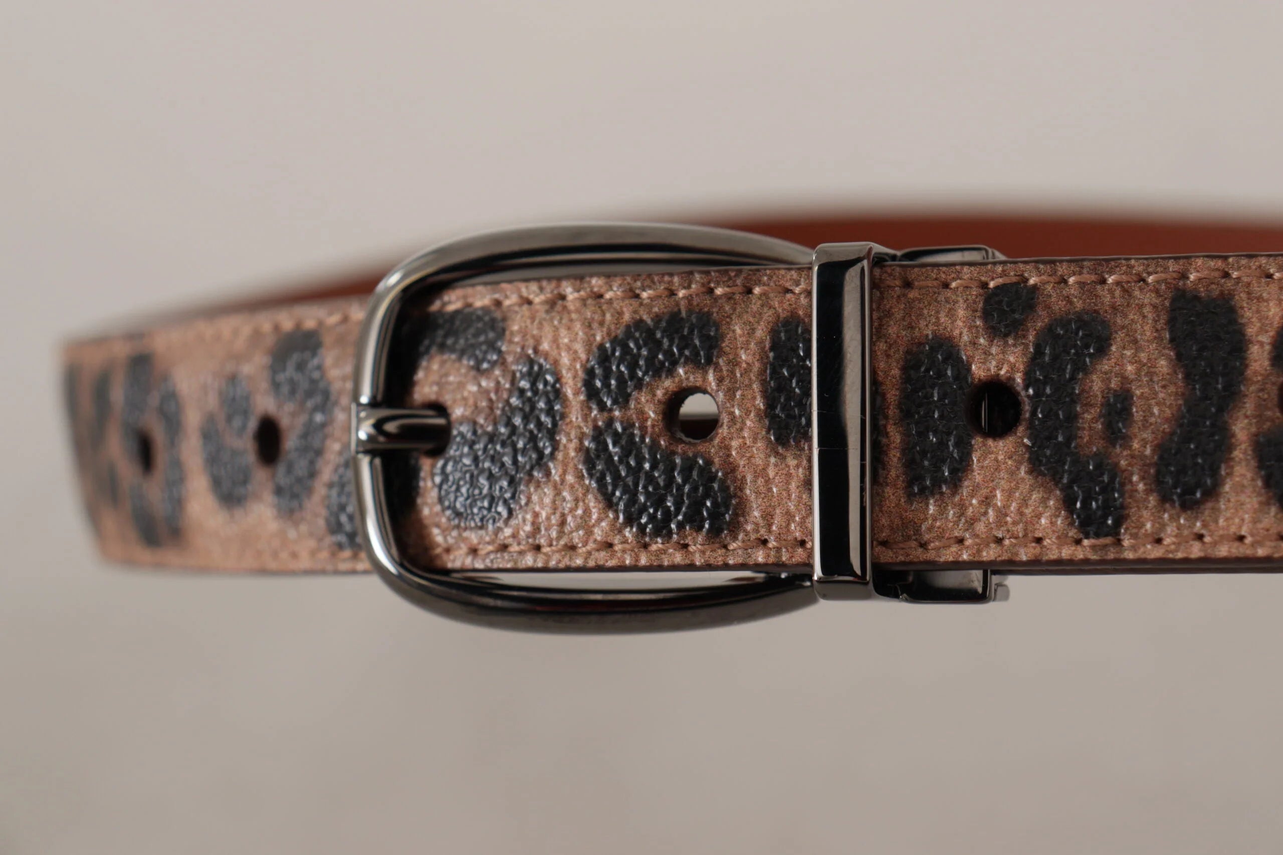 Dolce & Gabbana Brown Leopard Embossed Leather Buckle Belt - 75 cm / 29,5 Inches - Belts