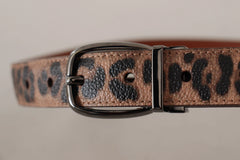 Dolce & Gabbana Brown Leopard Embossed Leather Buckle Belt - 75 cm / 29,5 Inches - Belts