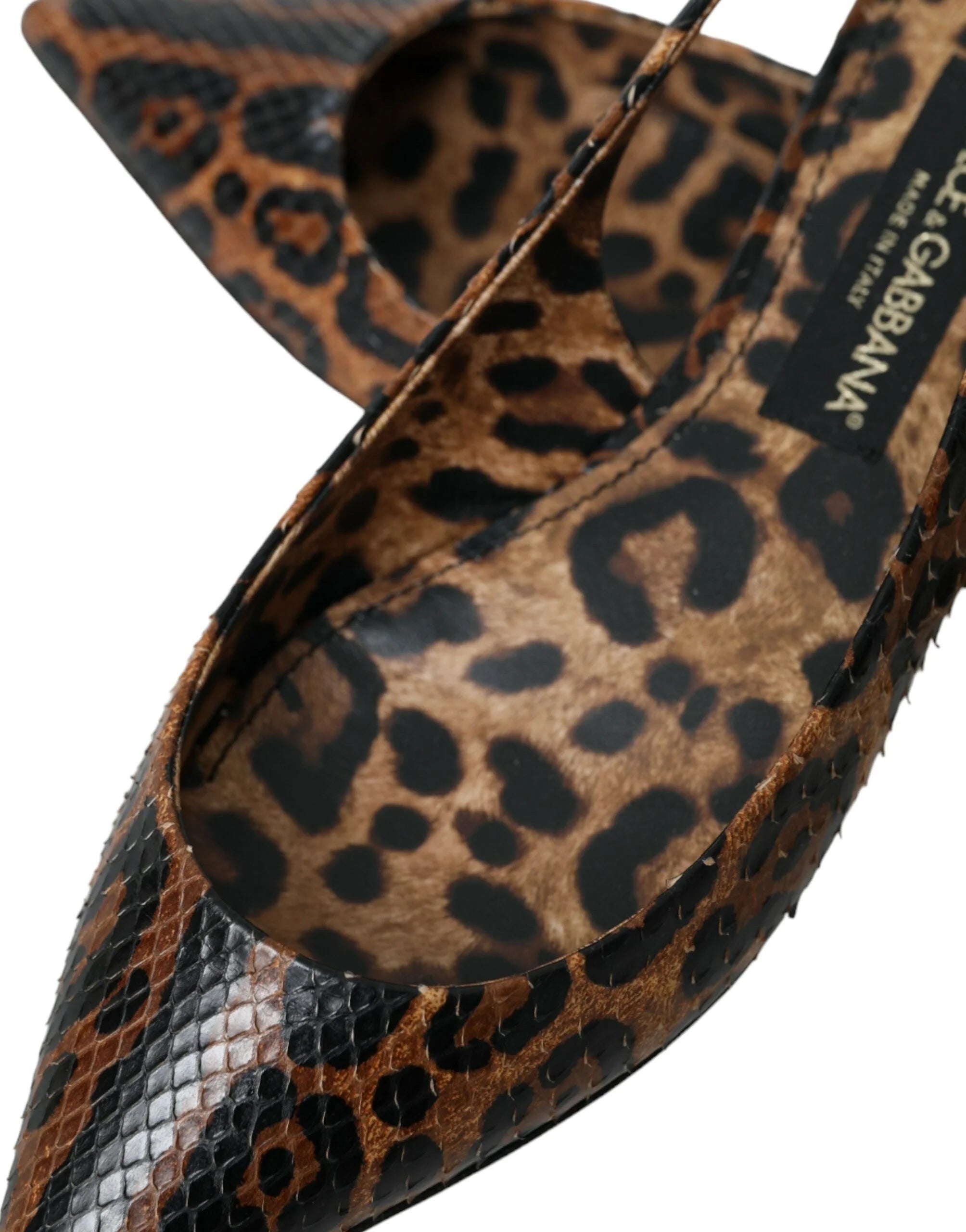 Dolce & Gabbana Brown Leopard Exotic Skin Slingback Shoes - EU39/US8.5 - Sandals