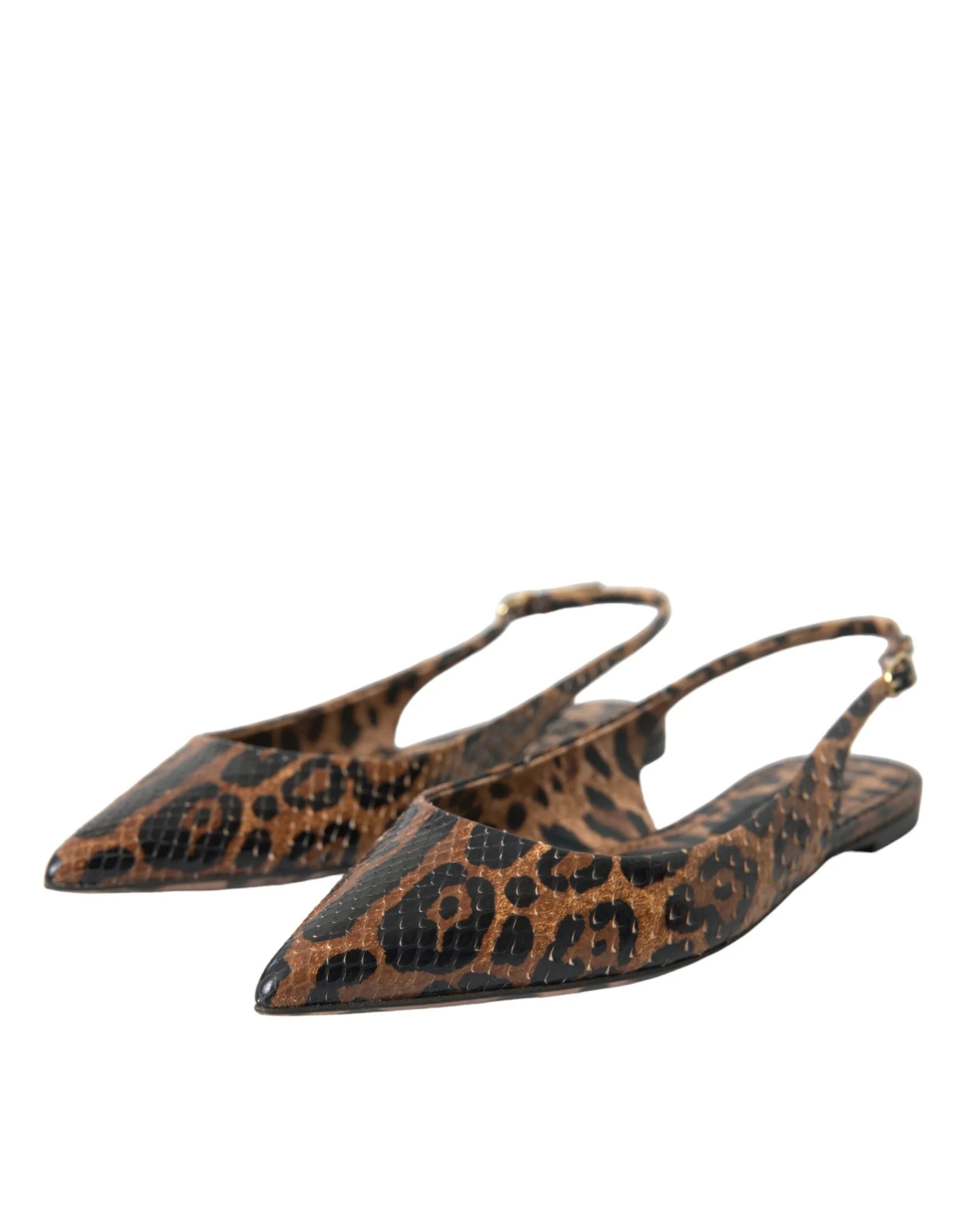 Dolce & Gabbana Brown Leopard Exotic Skin Slingback Shoes - EU39/US8.5