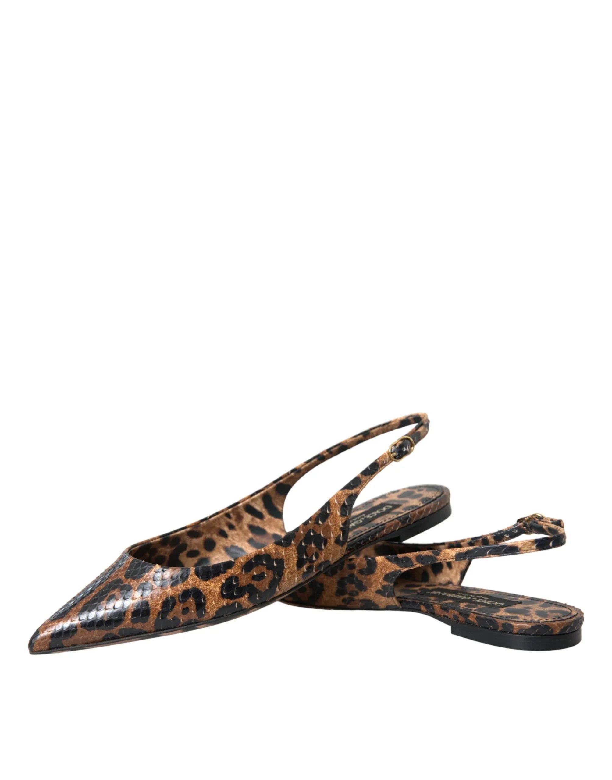 Dolce & Gabbana Brown Leopard Exotic Skin Slingback Shoes - EU39/US8.5