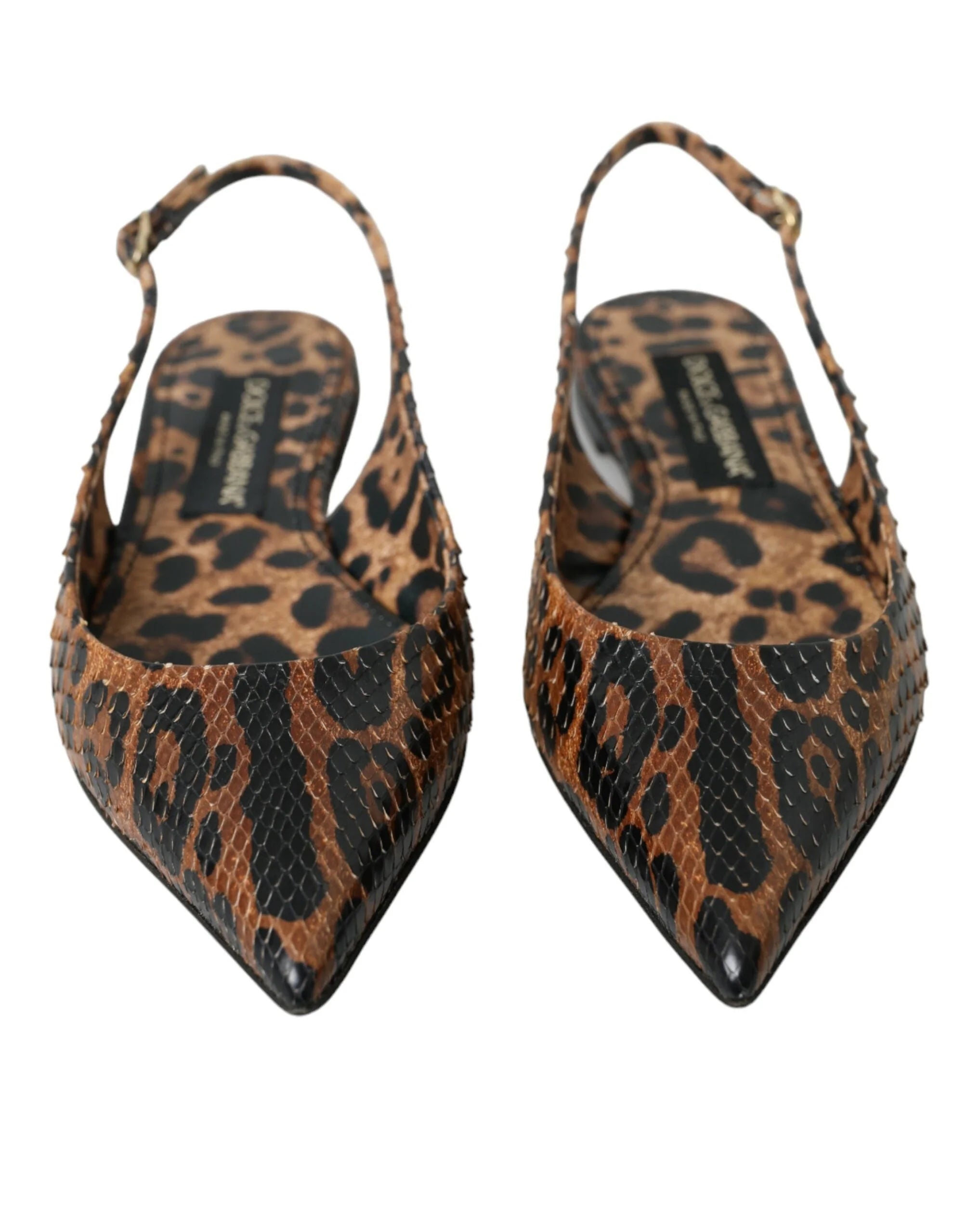 Dolce & Gabbana Brown Leopard Exotic Skin Slingback Shoes - EU39/US8.5