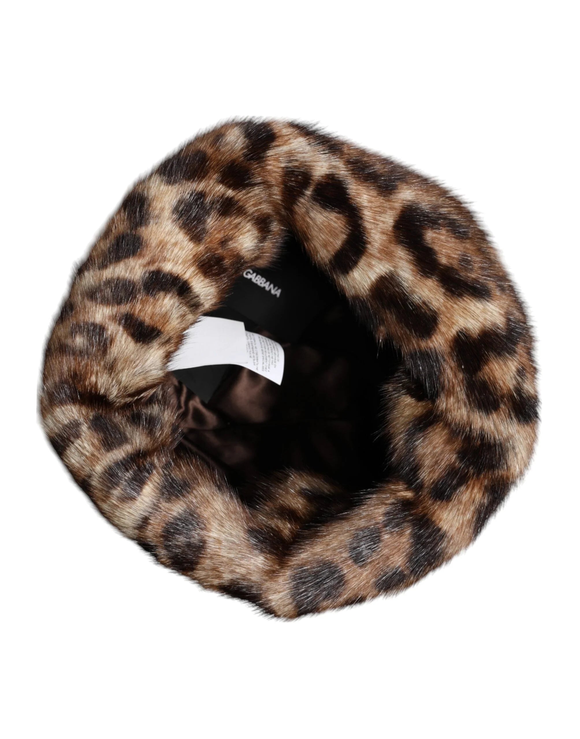 Dolce & Gabbana Brown Leopard Faux Fur Women Bucket Hat - Bucket Hats