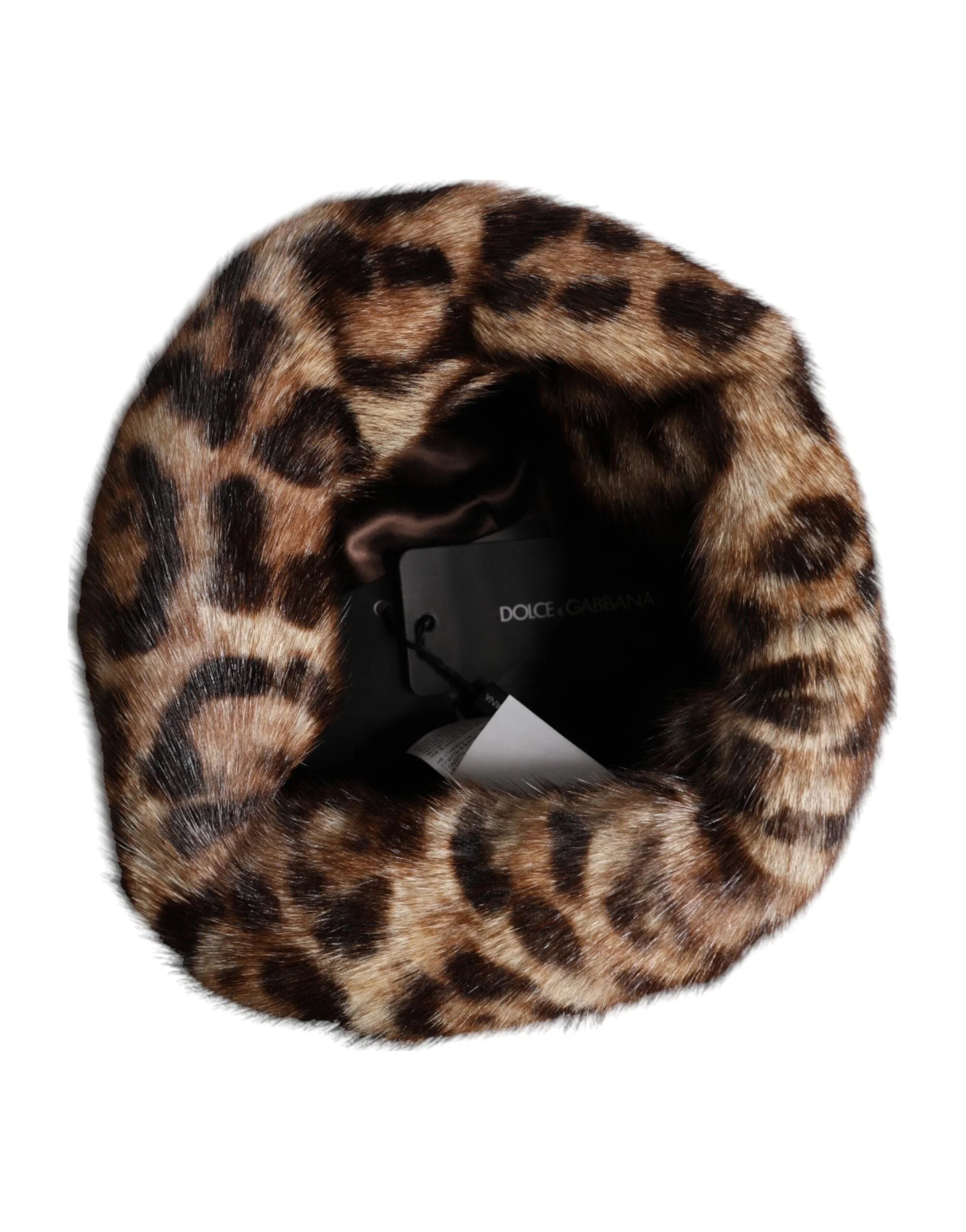 Dolce & Gabbana Brown Leopard Faux Fur Women Bucket Hat - Bucket Hats