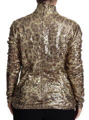 Dolce & Gabbana Brown Leopard Fit Turtleneck Sequin Sweater - IT46|XL - Sweaters