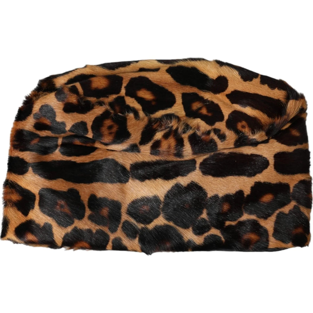 Dolce & Gabbana Brown Leopard Fur Women Bucket Capello Hat - 58 cm|M - Bucket Hats