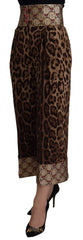 Dolce & Gabbana Brown Leopard Gold Jacquard High Waist Pants - Trousers