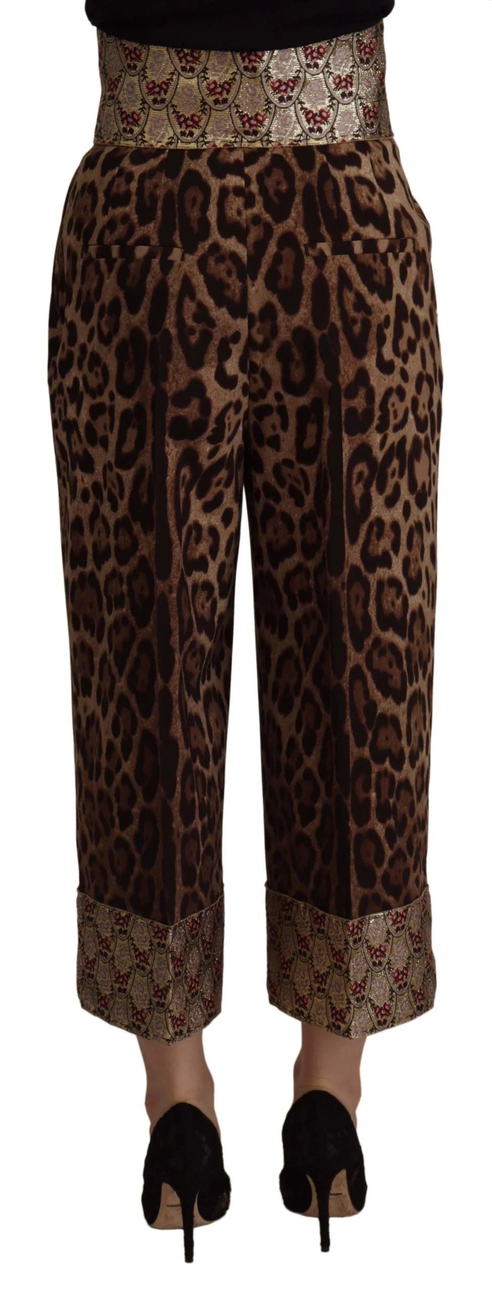 Dolce & Gabbana Brown Leopard Gold Jacquard High Waist Pants - Trousers