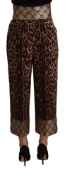 Dolce & Gabbana Brown Leopard Gold Jacquard High Waist Pants - Trousers