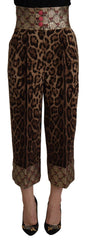 Dolce & Gabbana Brown Leopard Gold Jacquard High Waist Pants - Trousers