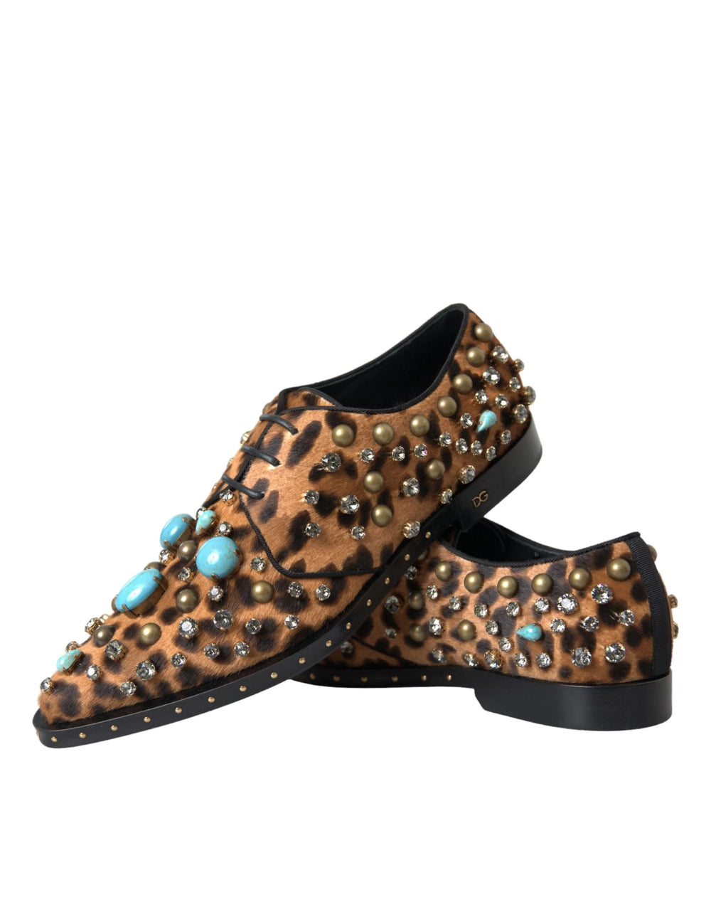 Dolce & Gabbana Brown Leopard Hair Crystal Dress Broque Shoes - Flats