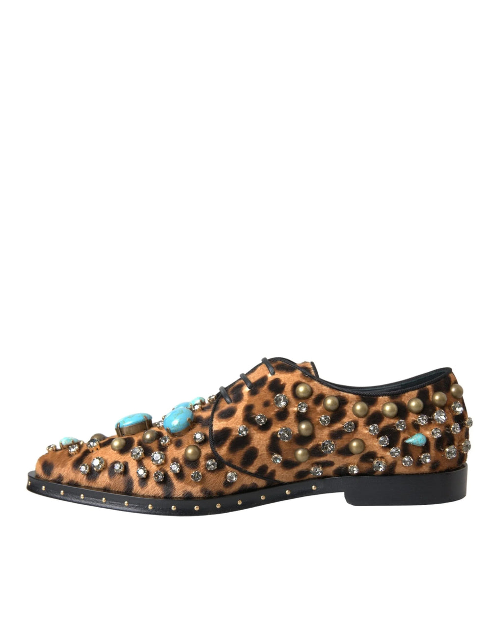 Dolce & Gabbana Brown Leopard Hair Crystal Dress Broque Shoes - Flats