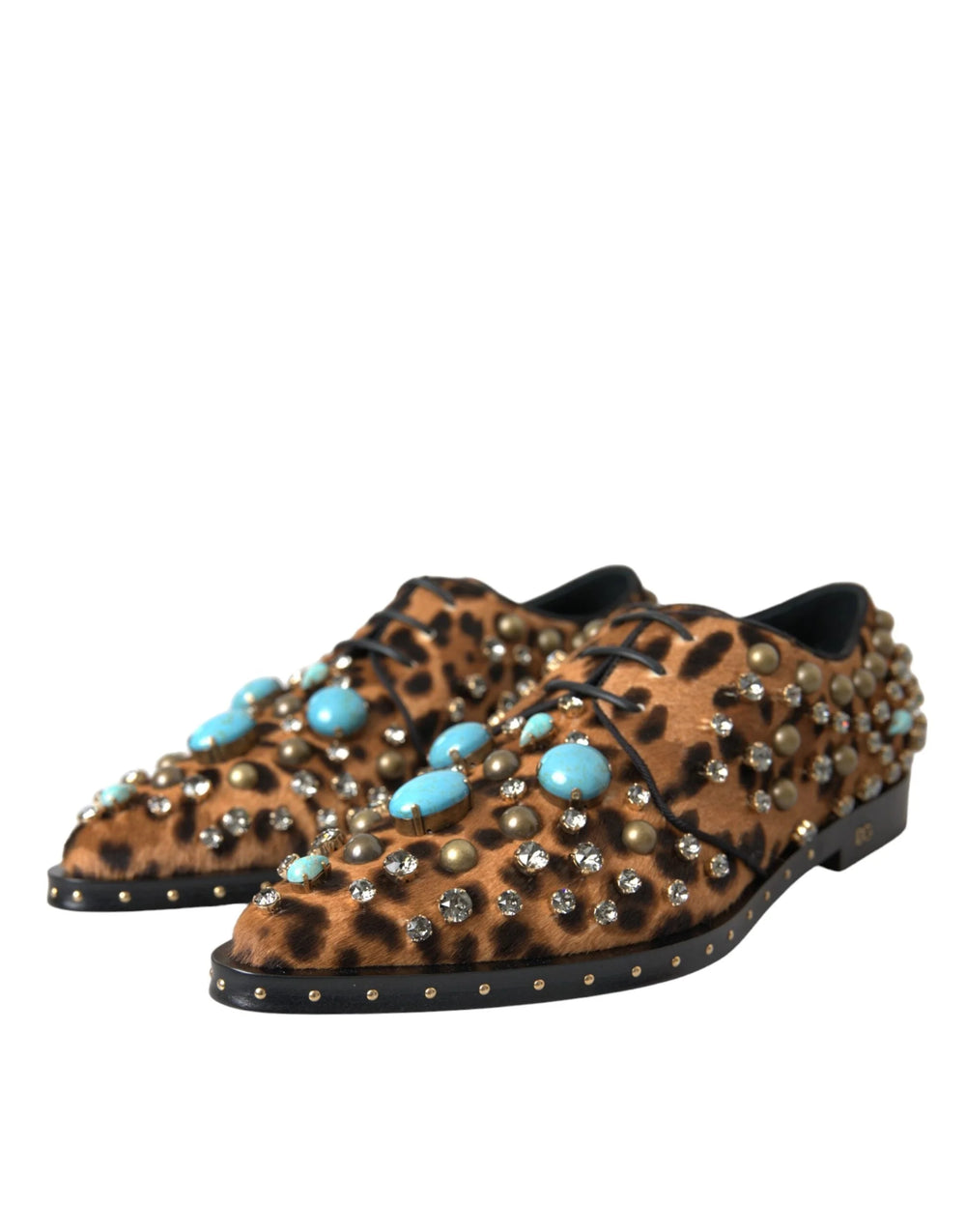 Dolce & Gabbana Brown Leopard Hair Crystal Dress Broque Shoes - Flats