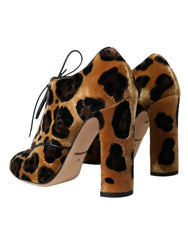 Dolce & Gabbana Brown Leopard Hair Lace Up Booties Shoes - Boots