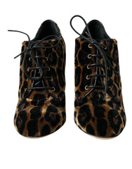 Dolce & Gabbana Brown Leopard Hair Lace Up Booties Shoes - Boots