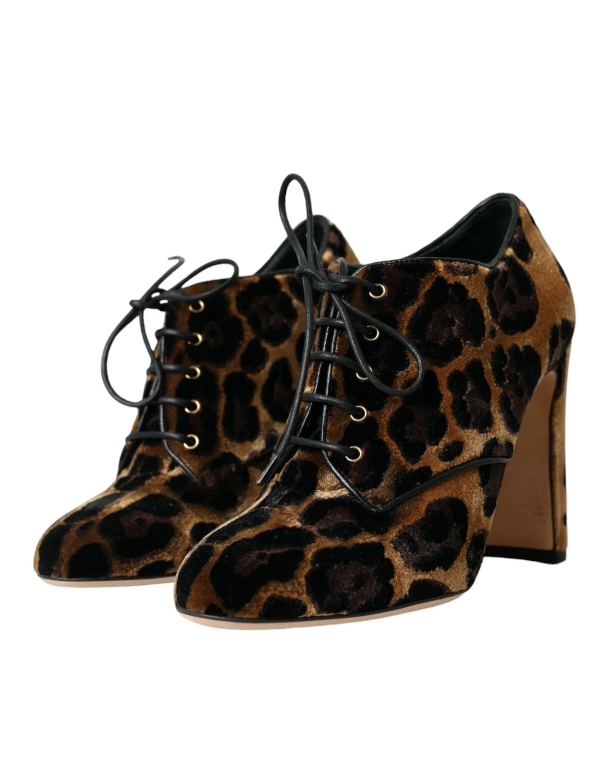 Dolce & Gabbana Brown Leopard Hair Lace Up Booties Shoes - Boots