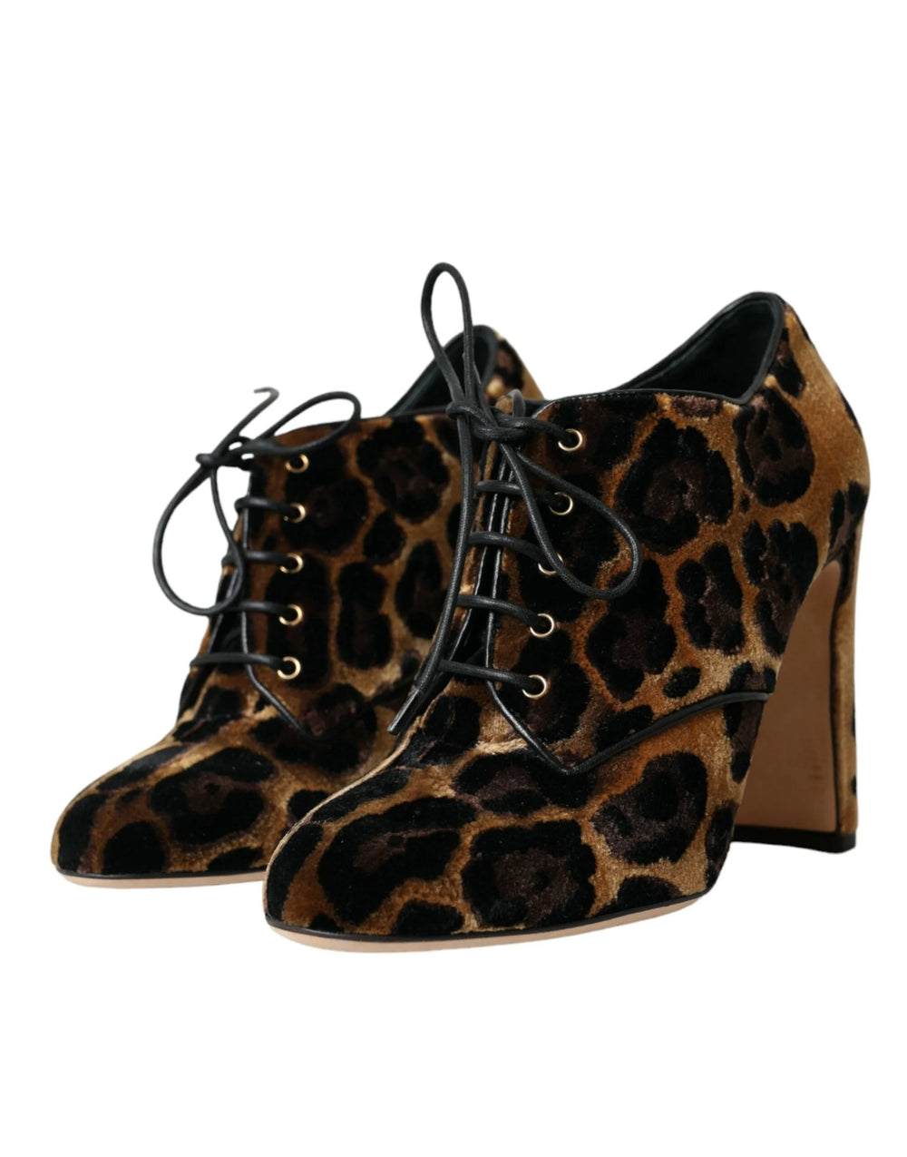 Dolce & Gabbana Brown Leopard Hair Lace Up Booties Shoes - Boots