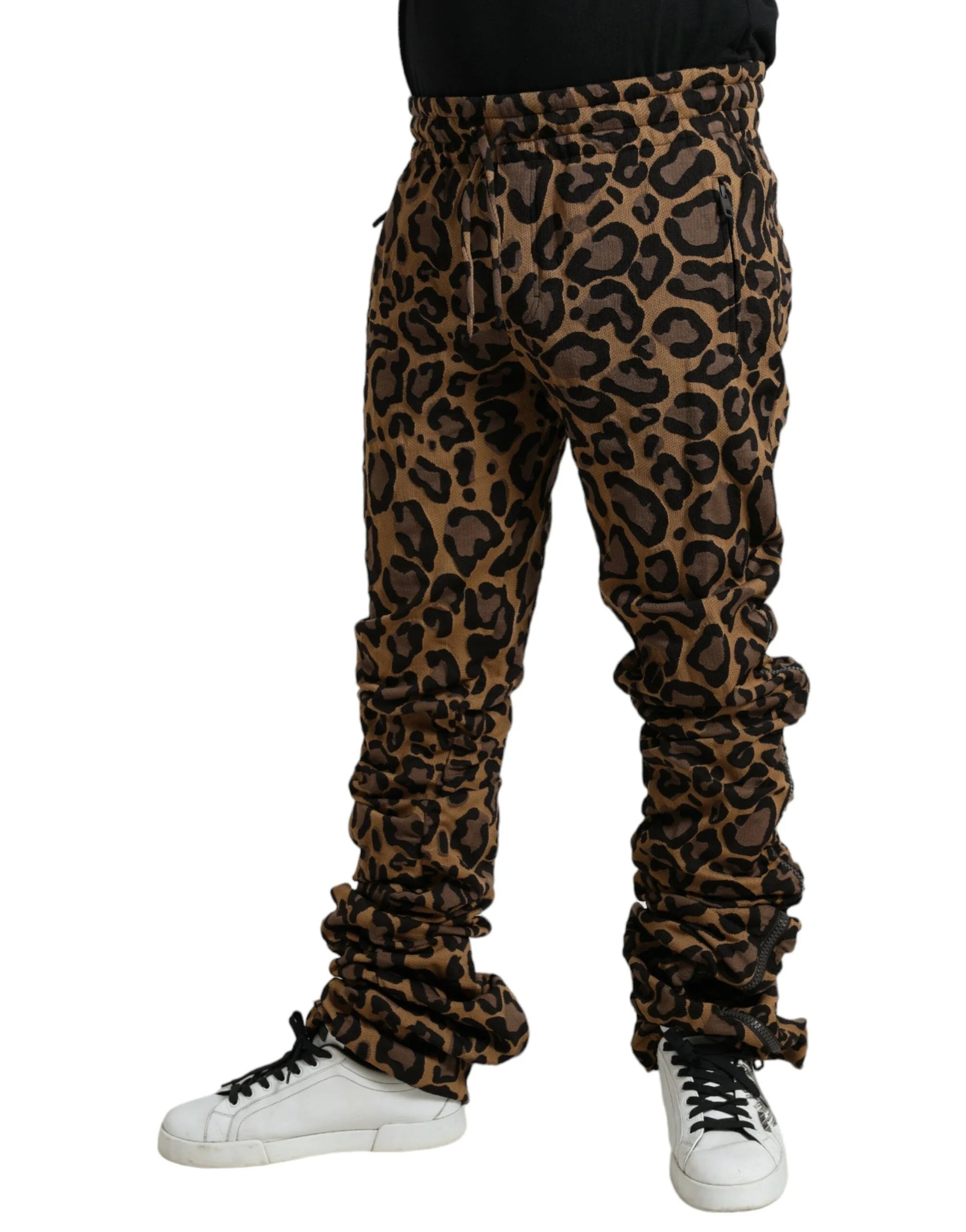 Dolce & Gabbana Brown Leopard Jacquard Jogger Pants - Joggers