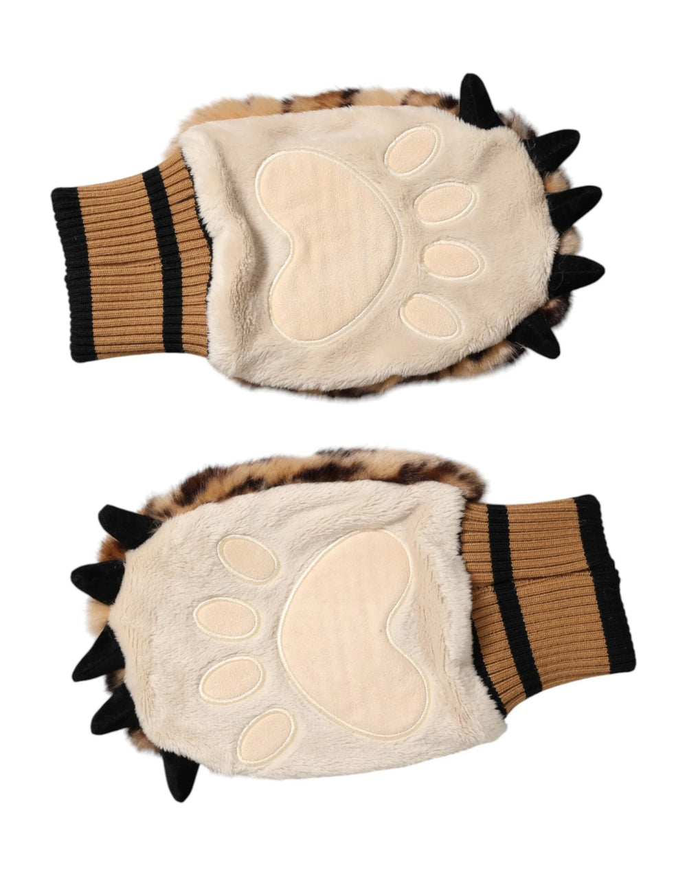 Dolce & Gabbana Brown Leopard Knitted Fur Wrist Mitten Gloves - One Size