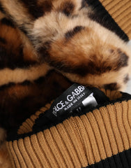 Dolce & Gabbana Brown Leopard Knitted Fur Wrist Mitten Gloves - One Size