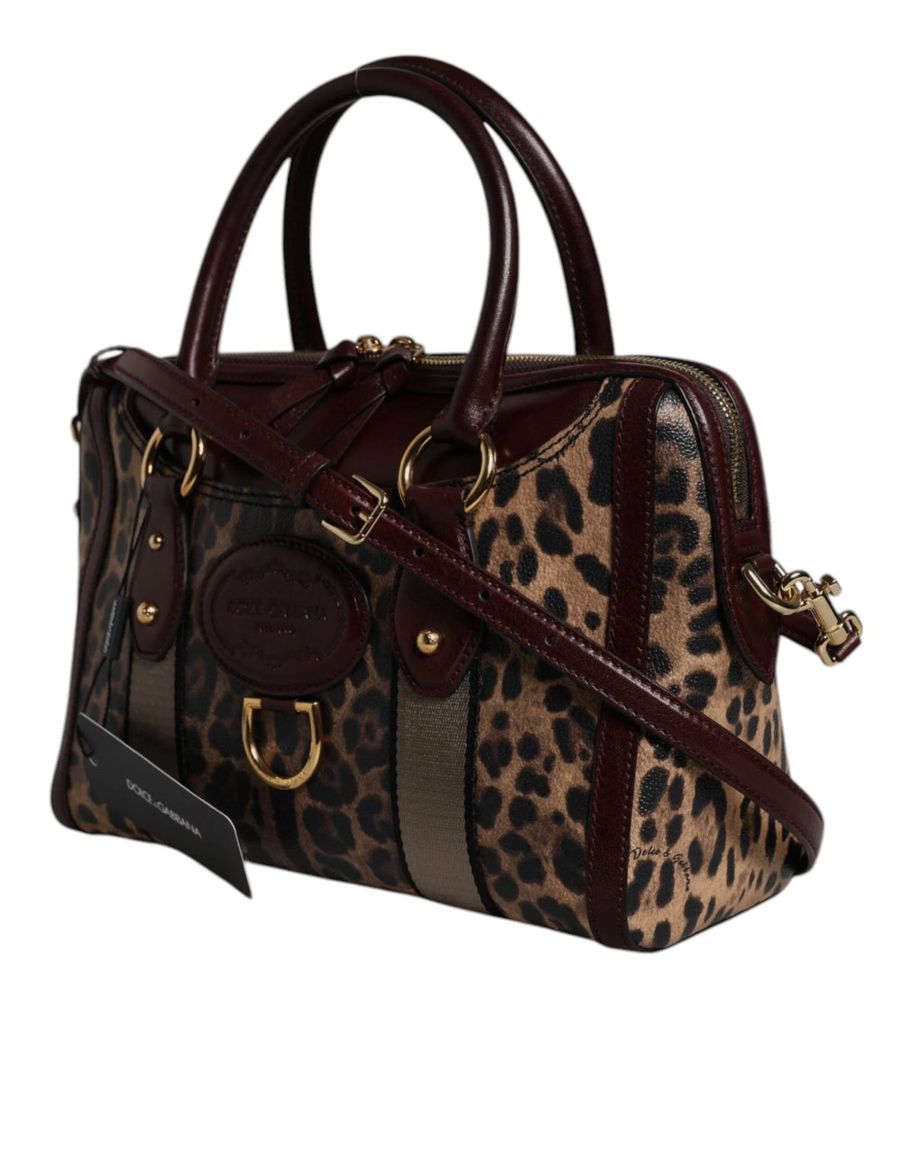 Dolce & Gabbana Brown Leopard Leather Shoulder Strap Duffle Bag - Duffel Bags