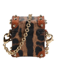 Dolce & Gabbana Brown Leopard Metal Logo Plaque Gold Chain Airpods Case - Headphone Carrying Cases