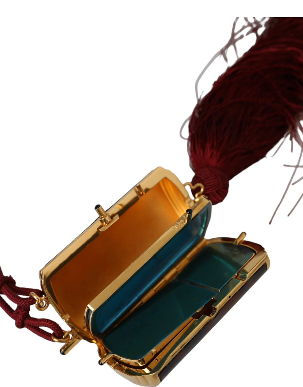 Dolce & Gabbana Brown Leopard Mini Mirror Tassel Make Up Holder Bag - Handbags