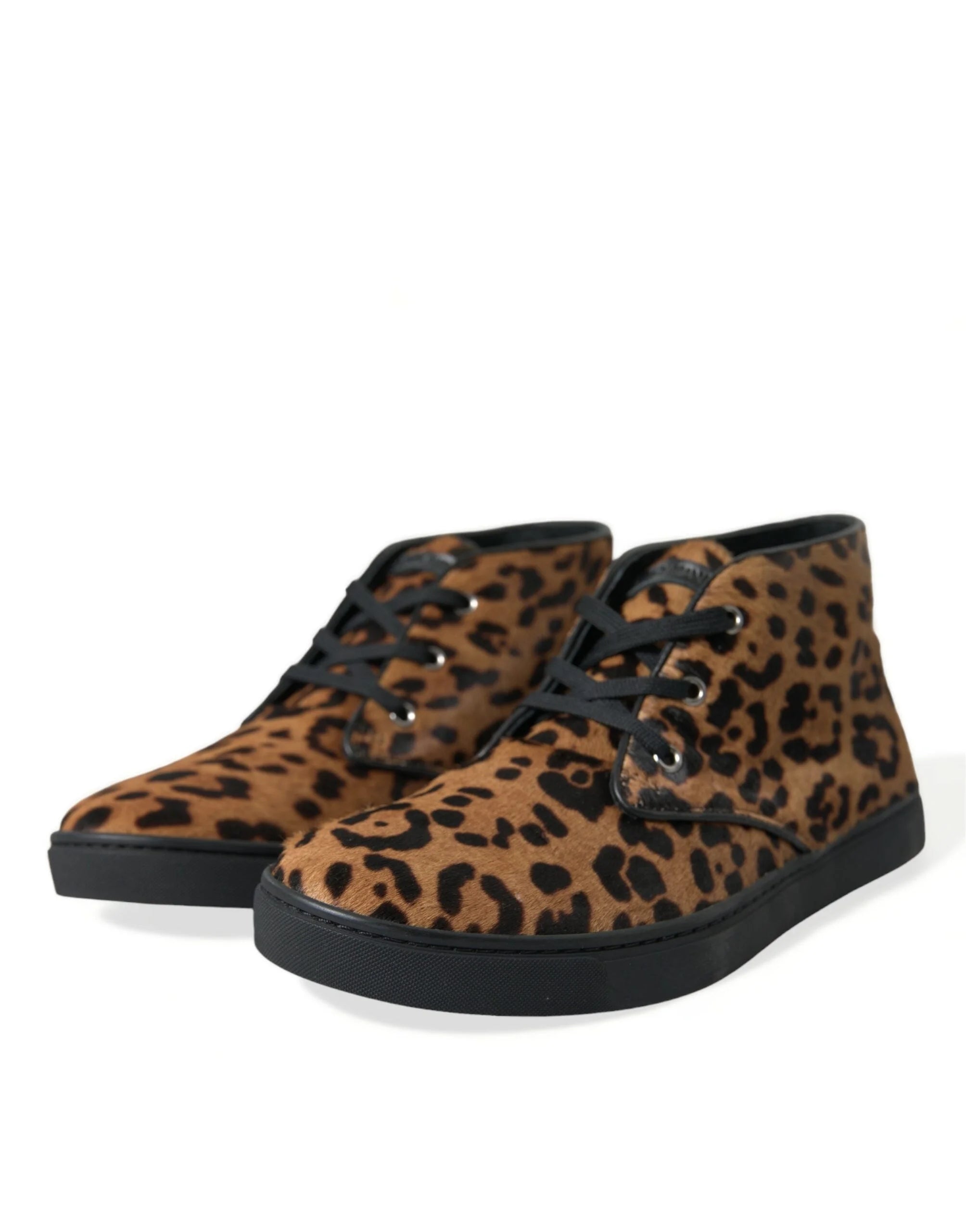 Dolce & Gabbana Brown Leopard Pony Hair Leather Sneakers Shoes - Sneakers