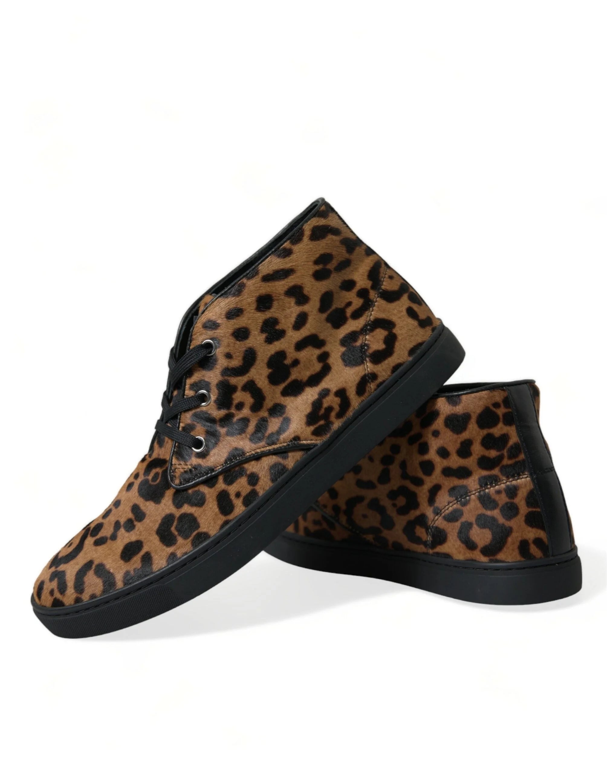 Dolce & Gabbana Brown Leopard Pony Hair Leather Sneakers Shoes - Sneakers