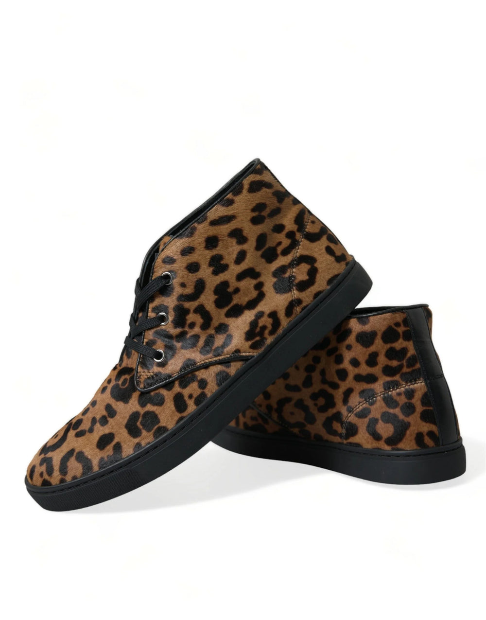 Dolce & Gabbana Brown Leopard Pony Hair Leather Sneakers Shoes - Sneakers