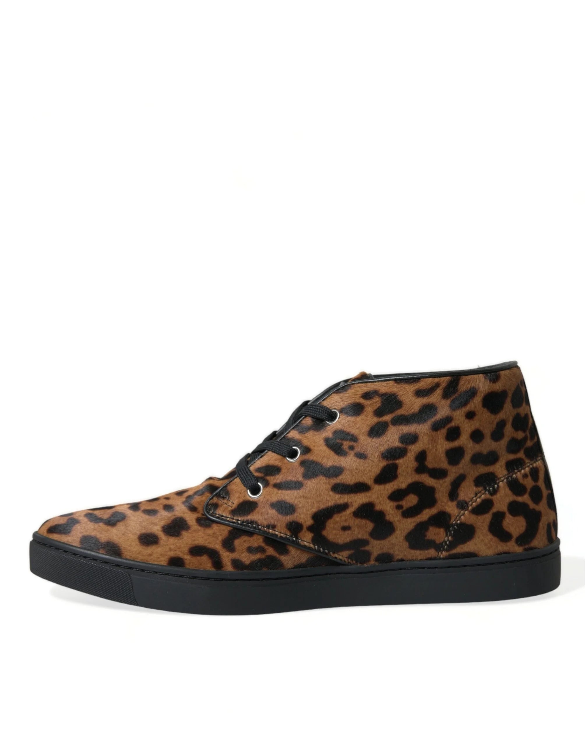 Dolce & Gabbana Brown Leopard Pony Hair Leather Sneakers Shoes - Sneakers