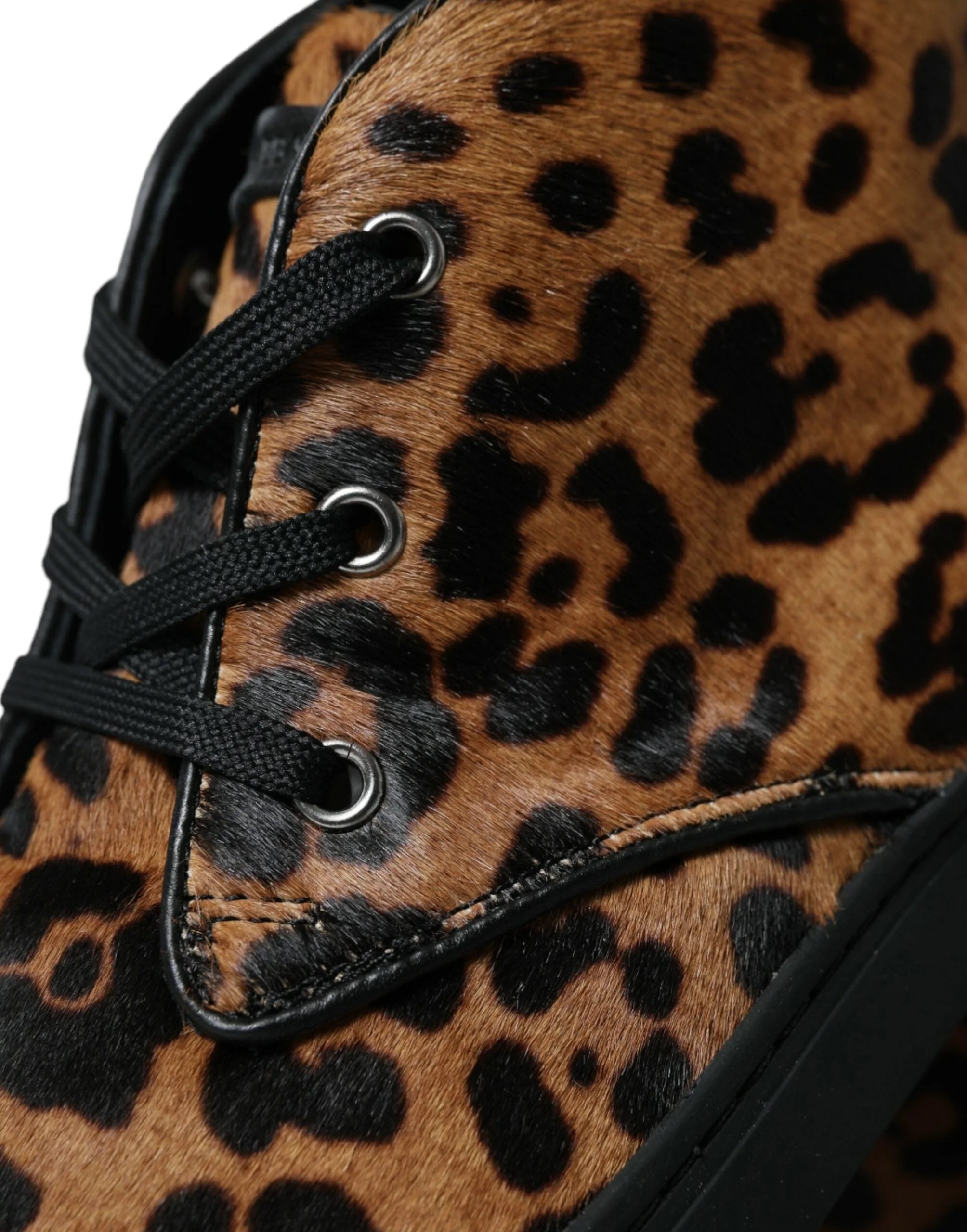 Dolce & Gabbana Brown Leopard Pony Hair Leather Sneakers Shoes - Sneakers